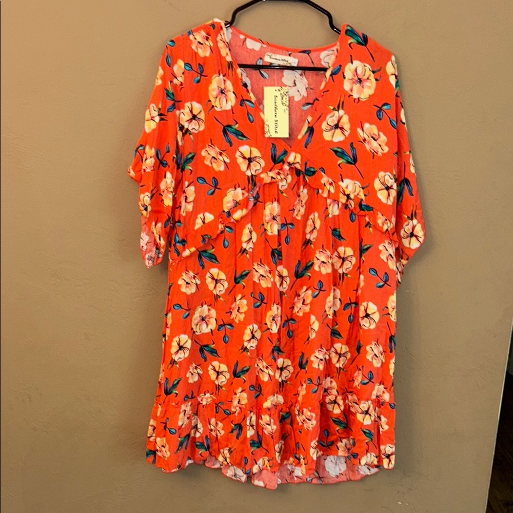 Floral Orange Midi Dress